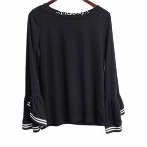 White Birch Black Bell Sleeve Boat Neck Sweater L